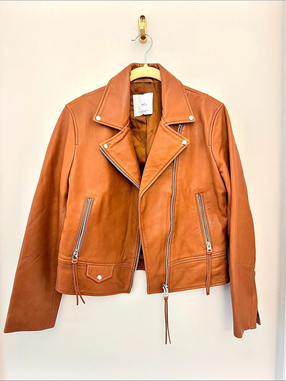 Mango Brown Leather Motorcycle Jacket